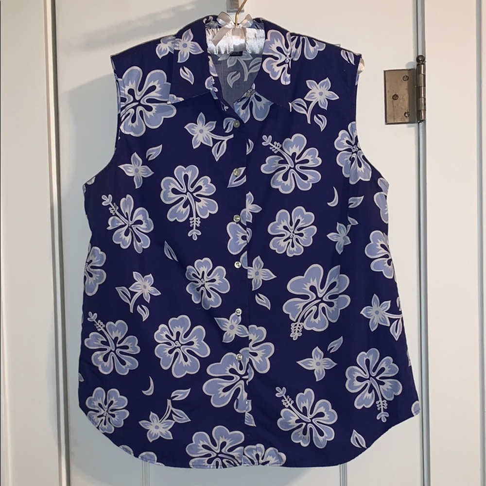Lands’ End Button Down, Hawaiian-style, Sleeveless, Festive, Ready for a Luau!